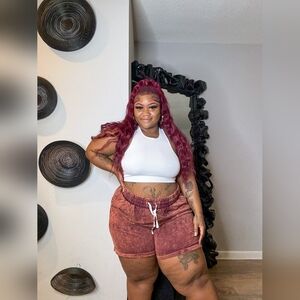 Plus Size mineral wash shorts with pockets